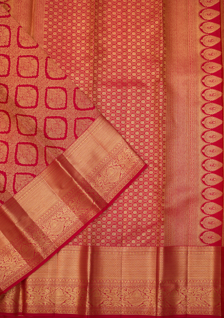Rani Pink Dharmavaram Pure Silk Saree With Matching Blouse Piece