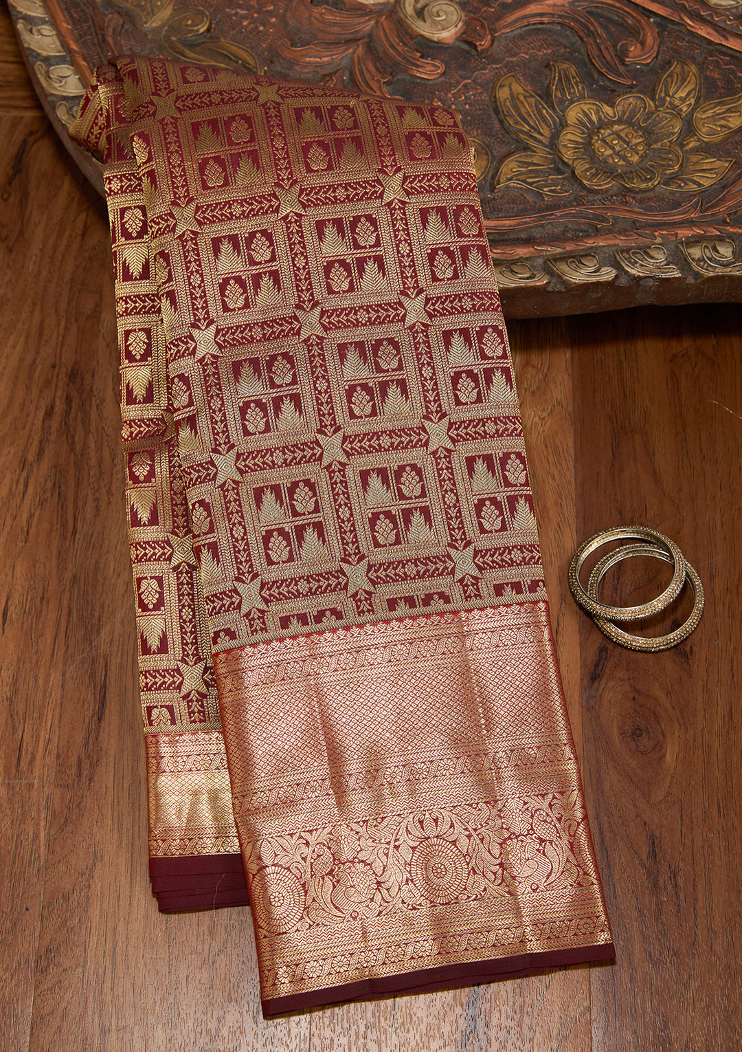 Maroon Dharmavaram Pure Silk Saree