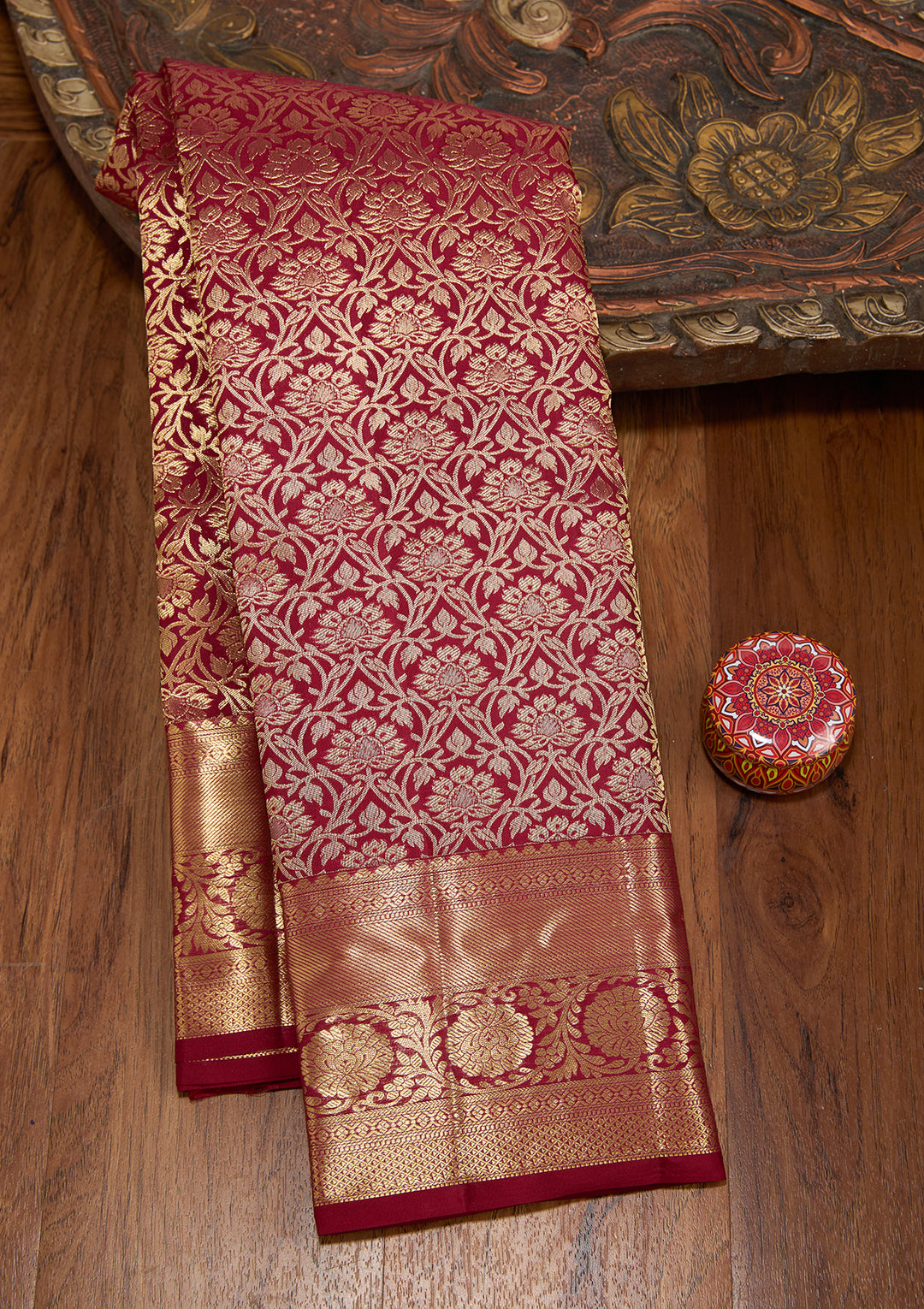 Maroon Dharmavaram Pure Silk Saree