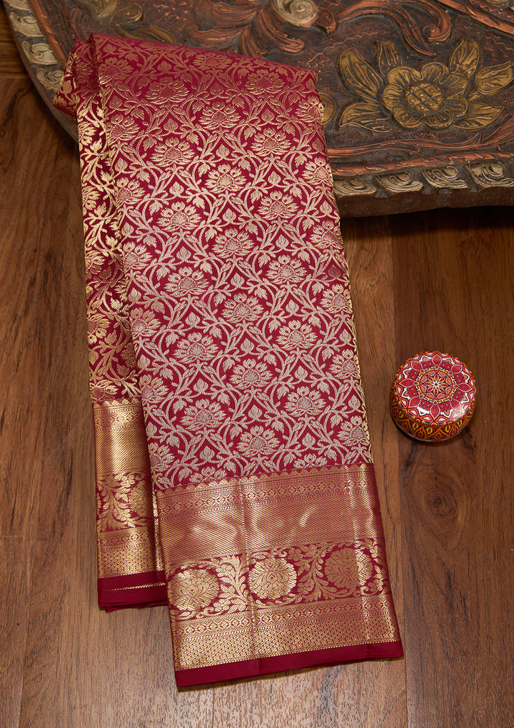 Maroon Dharmavaram Pure Silk Saree