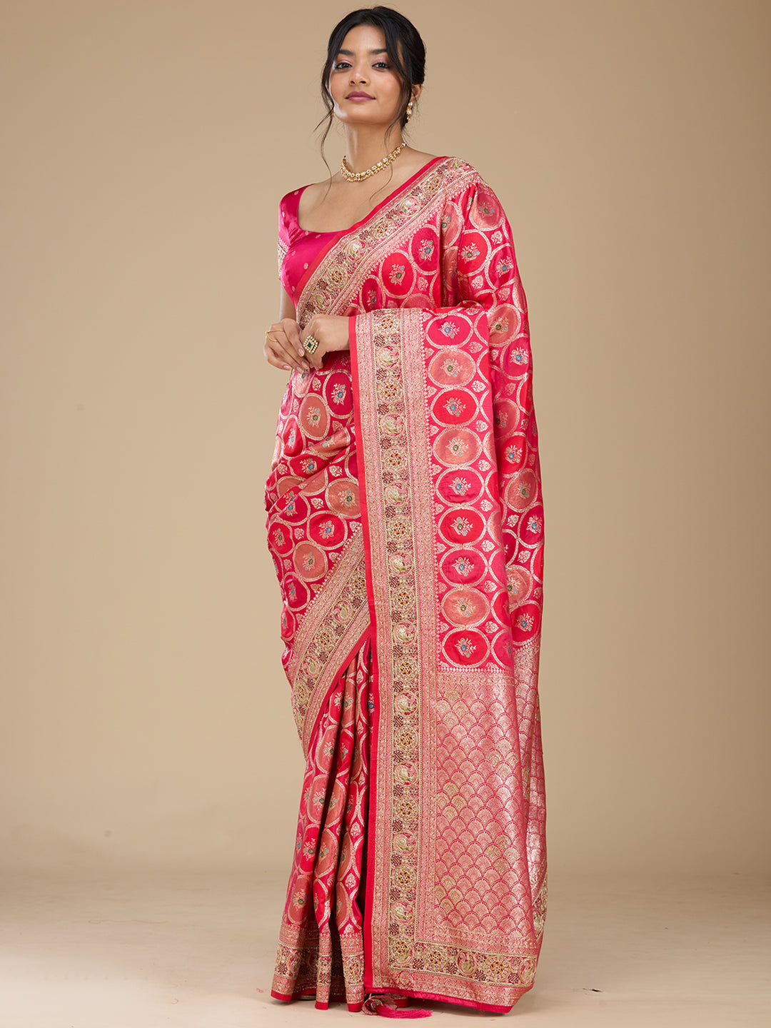 Rani Pink Banarasi Art Silk Saree With Matching Blouse Piece