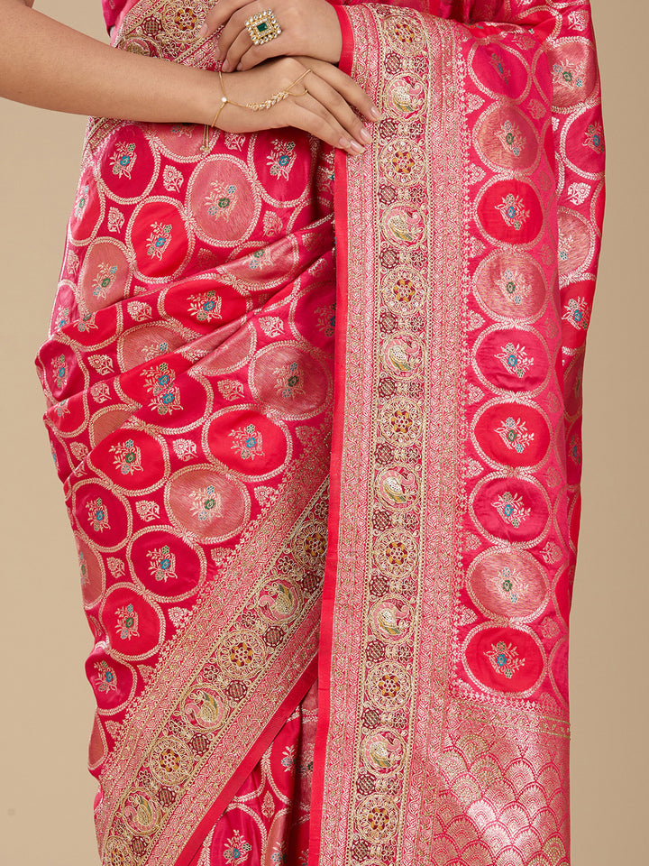 Rani Pink Banarasi Art Silk Saree With Matching Blouse Piece