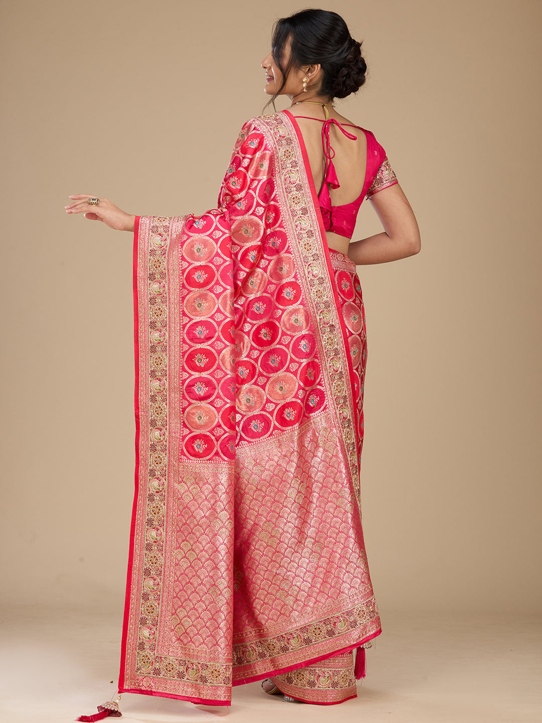 Rani Pink Banarasi Art Silk Saree With Matching Blouse Piece
