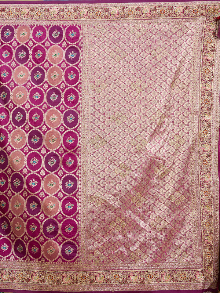 Wine Banarasi Art Silk Saree With Matching Blouse Piece