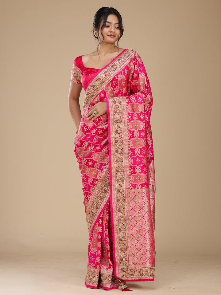 Magenta Pink Banarasi Art Silk Saree With Matching Blouse Piece