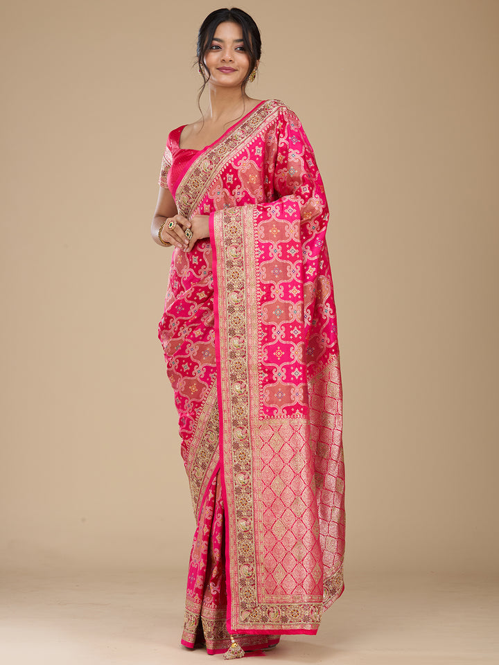 Magenta Pink Banarasi Art Silk Saree With Matching Blouse Piece