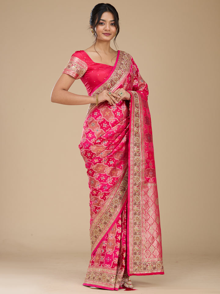 Magenta Pink Banarasi Art Silk Saree With Matching Blouse Piece