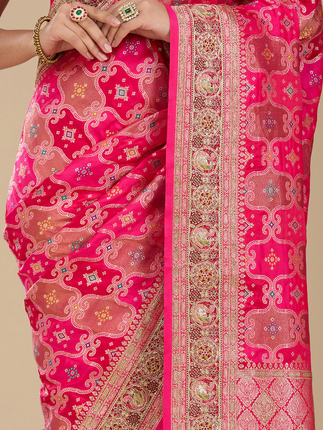 Magenta Pink Banarasi Art Silk Saree With Matching Blouse Piece
