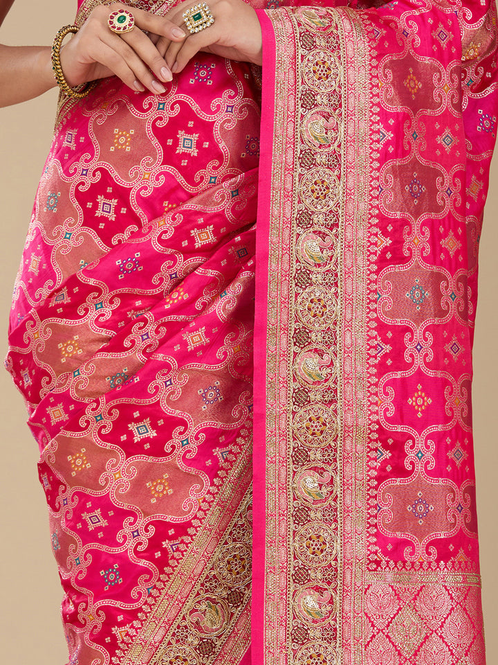 Magenta Pink Banarasi Art Silk Saree With Matching Blouse Piece