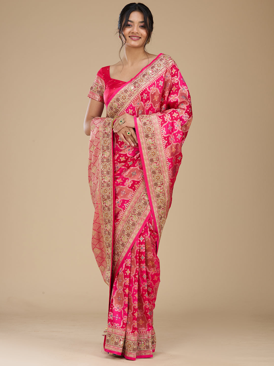 Magenta Pink Banarasi Art Silk Saree With Matching Blouse Piece