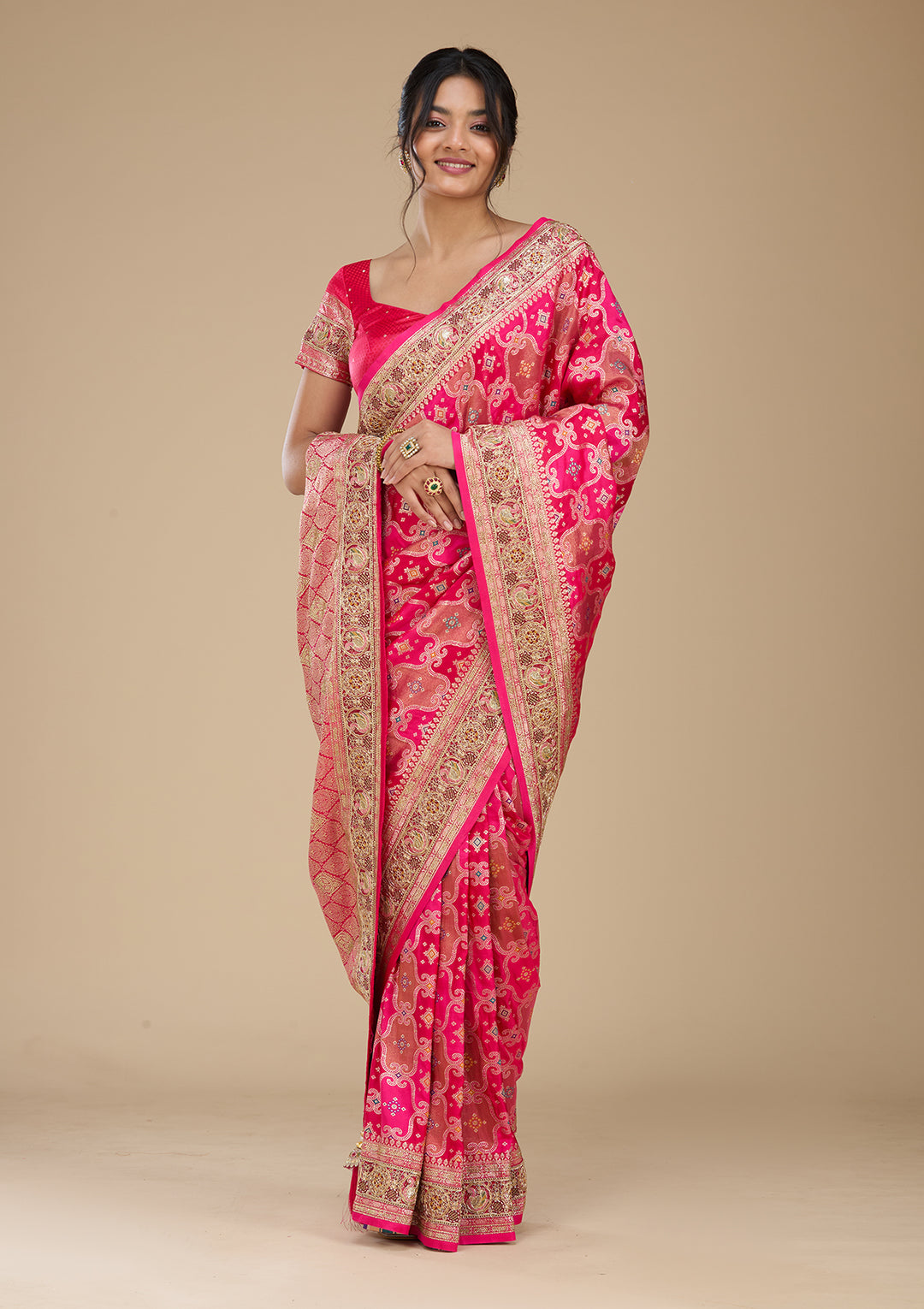 Magenta Pink Banarasi Silk Saree With Matching Blouse Piece
