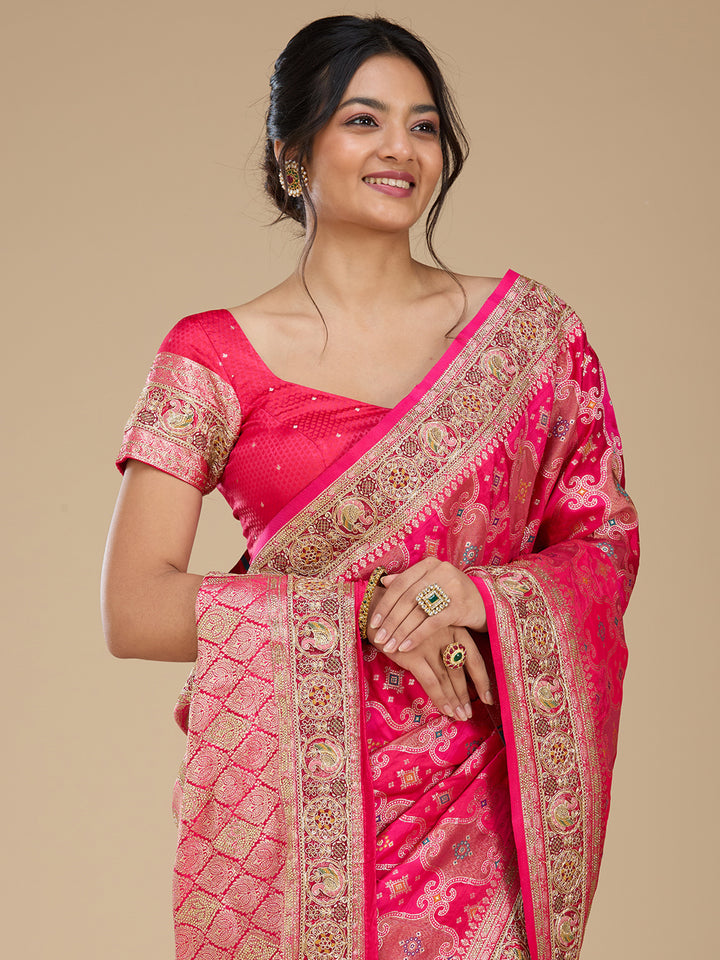 Magenta Pink Banarasi Art Silk Saree With Matching Blouse Piece