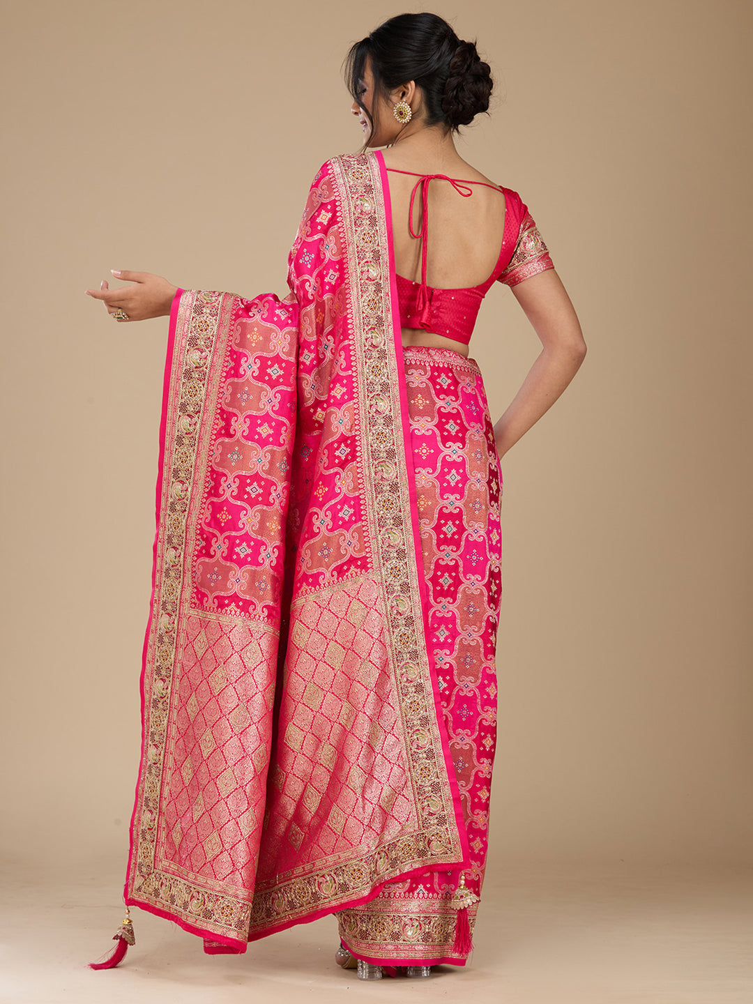 Magenta Pink Banarasi Art Silk Saree With Matching Blouse Piece
