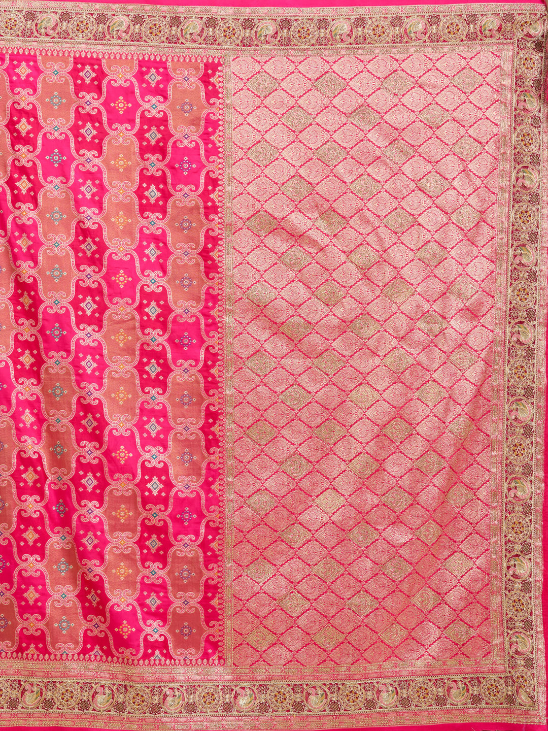 Magenta Pink Banarasi Art Silk Saree With Matching Blouse Piece