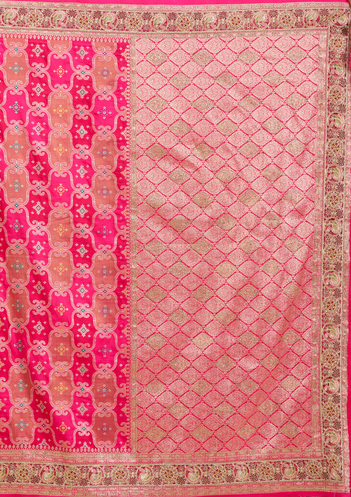 Magenta Pink Banarasi Silk Saree With Matching Blouse Piece