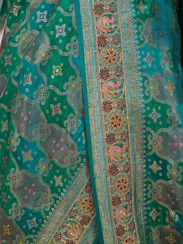 Rama Green Art Silk Jaal Gold Stonework Saree With Matching Blouse Piece