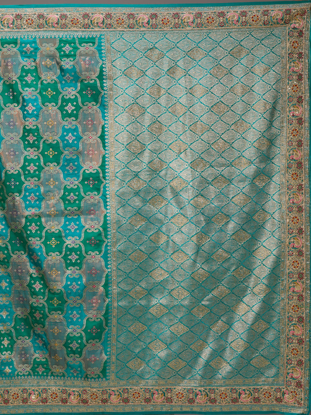 Rama Green Art Silk Jaal Gold Stonework Saree With Matching Blouse Piece