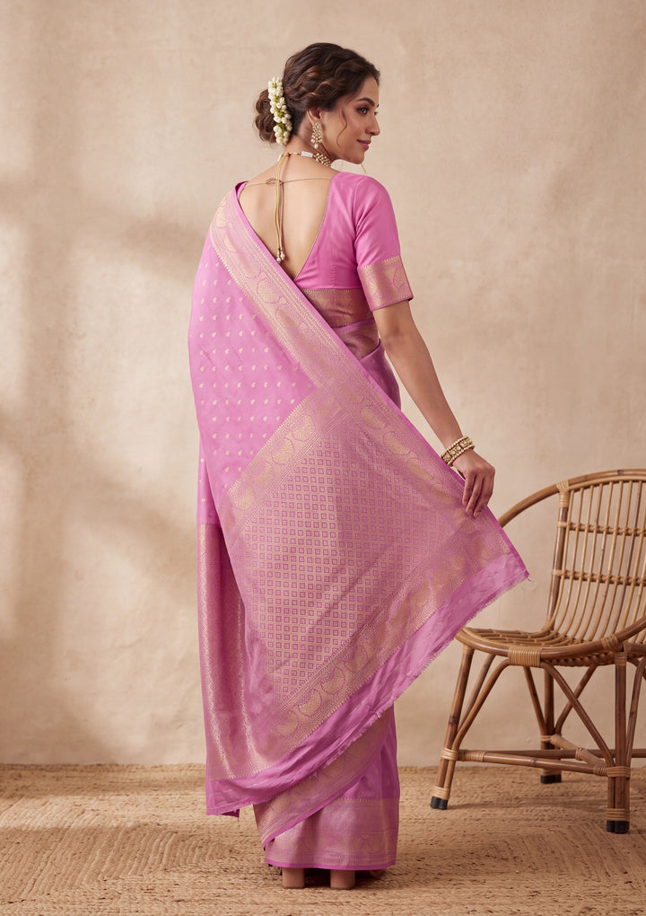 Lavender Silk Buti Saree With Matching Blouse Piece