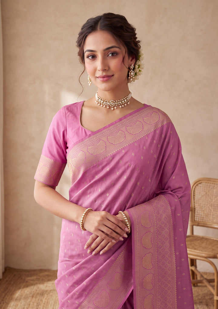Lavender Silk Buti Saree With Matching Blouse Piece