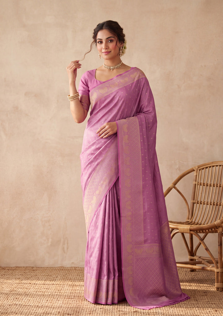 Lavender Silk Buti Saree With Matching Blouse Piece