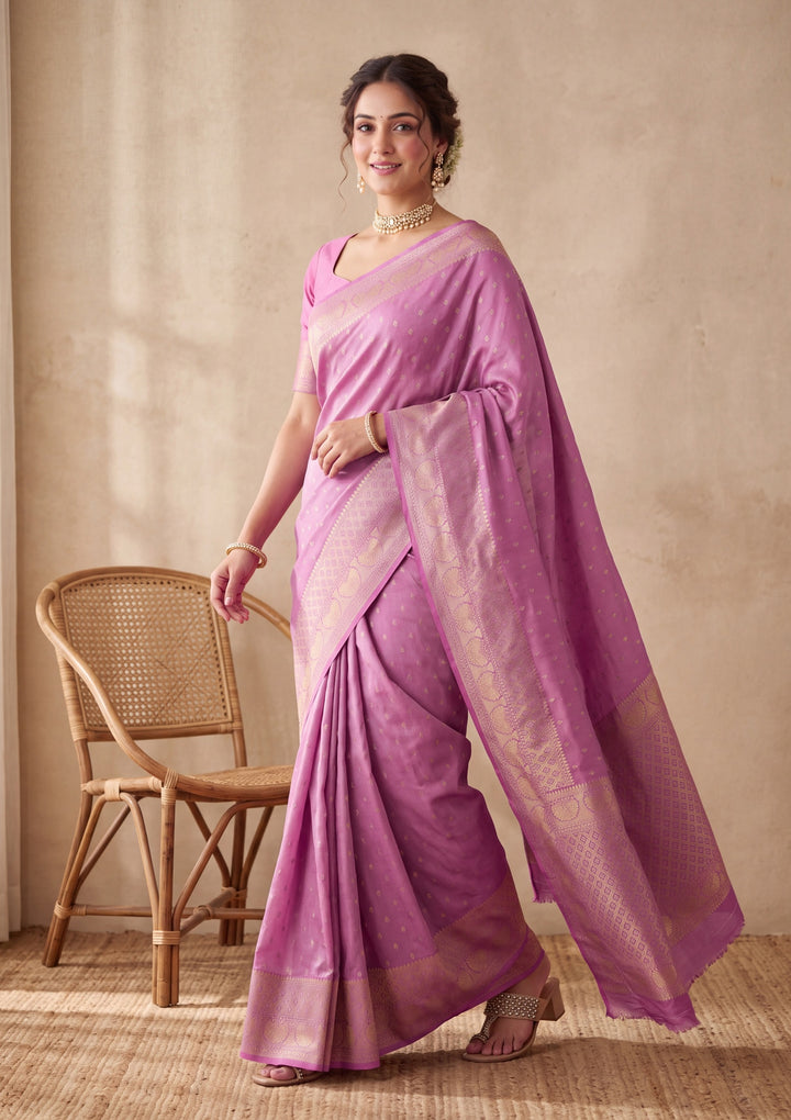 Lavender Silk Buti Saree With Matching Blouse Piece