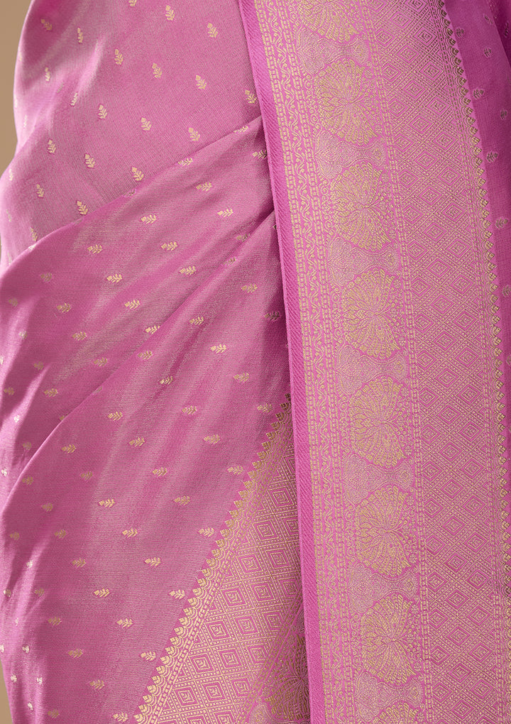 Lavender Silk Buti Saree With Matching Blouse Piece