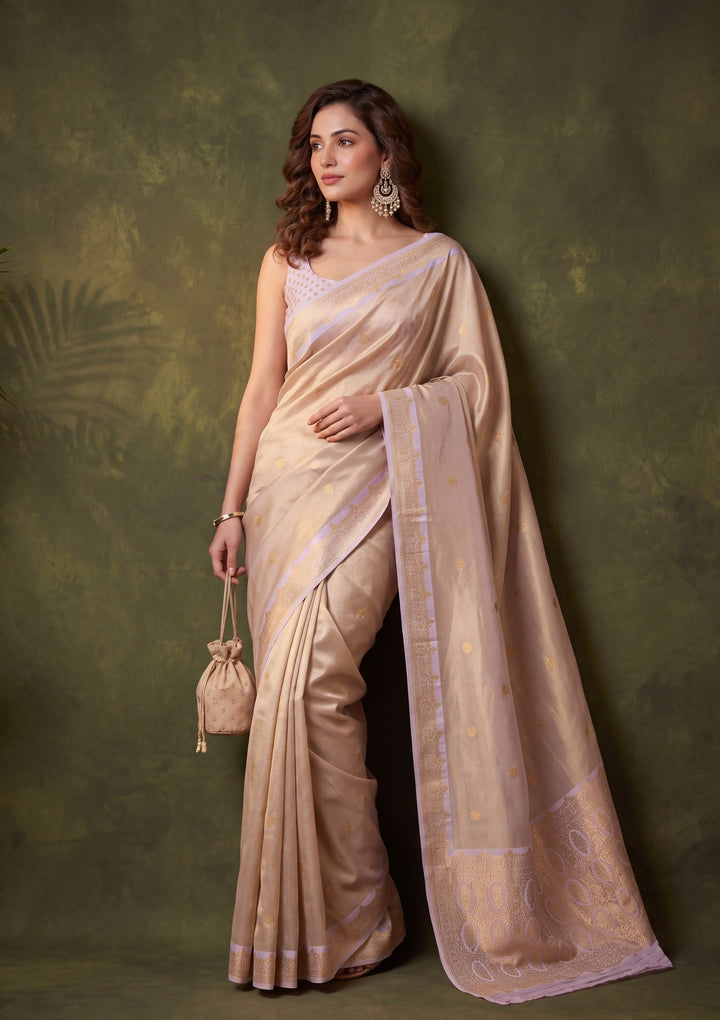 Lavender Silk Buti Saree With Matching Blouse Piece