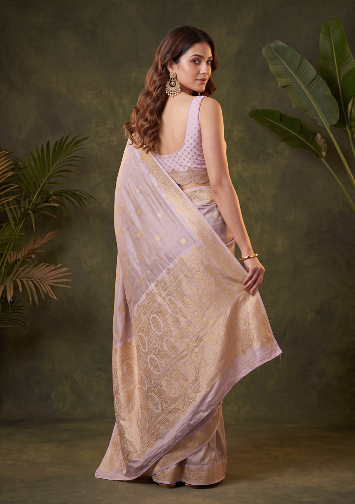Lavender Silk Buti Saree With Matching Blouse Piece