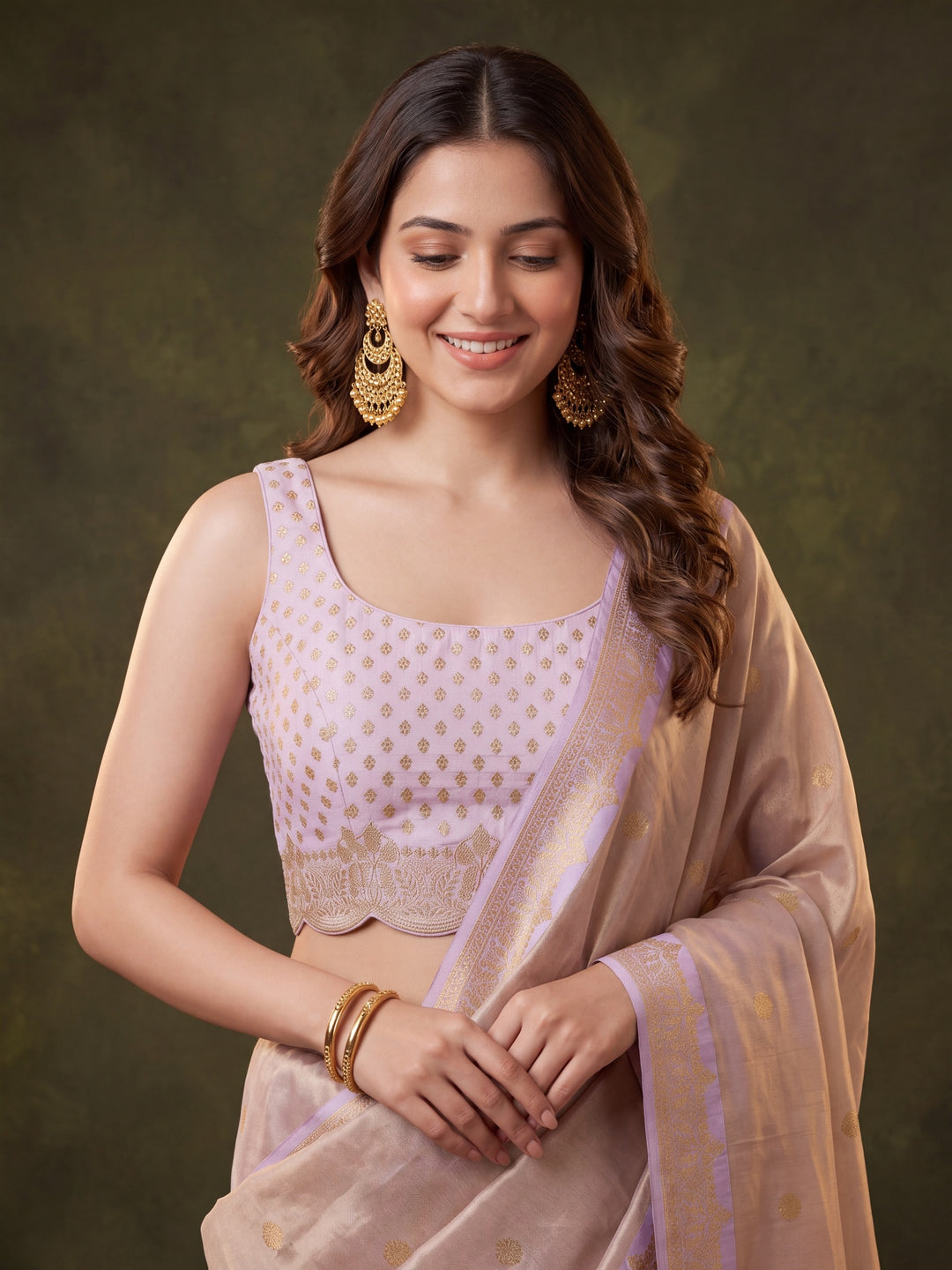 Lavender Silk Buti Saree With Matching Blouse Piece