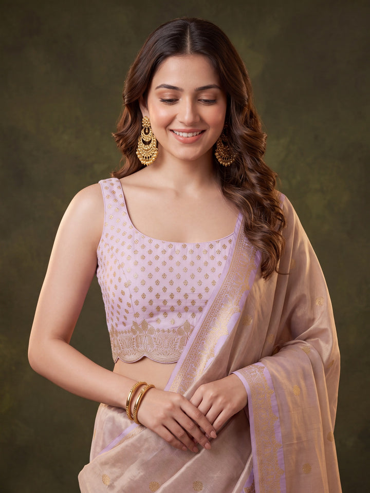 Lavender Silk Buti Saree With Matching Blouse Piece