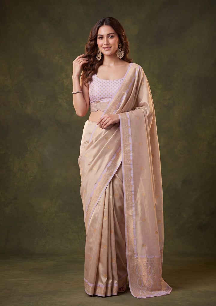 Lavender Silk Buti Saree With Matching Blouse Piece