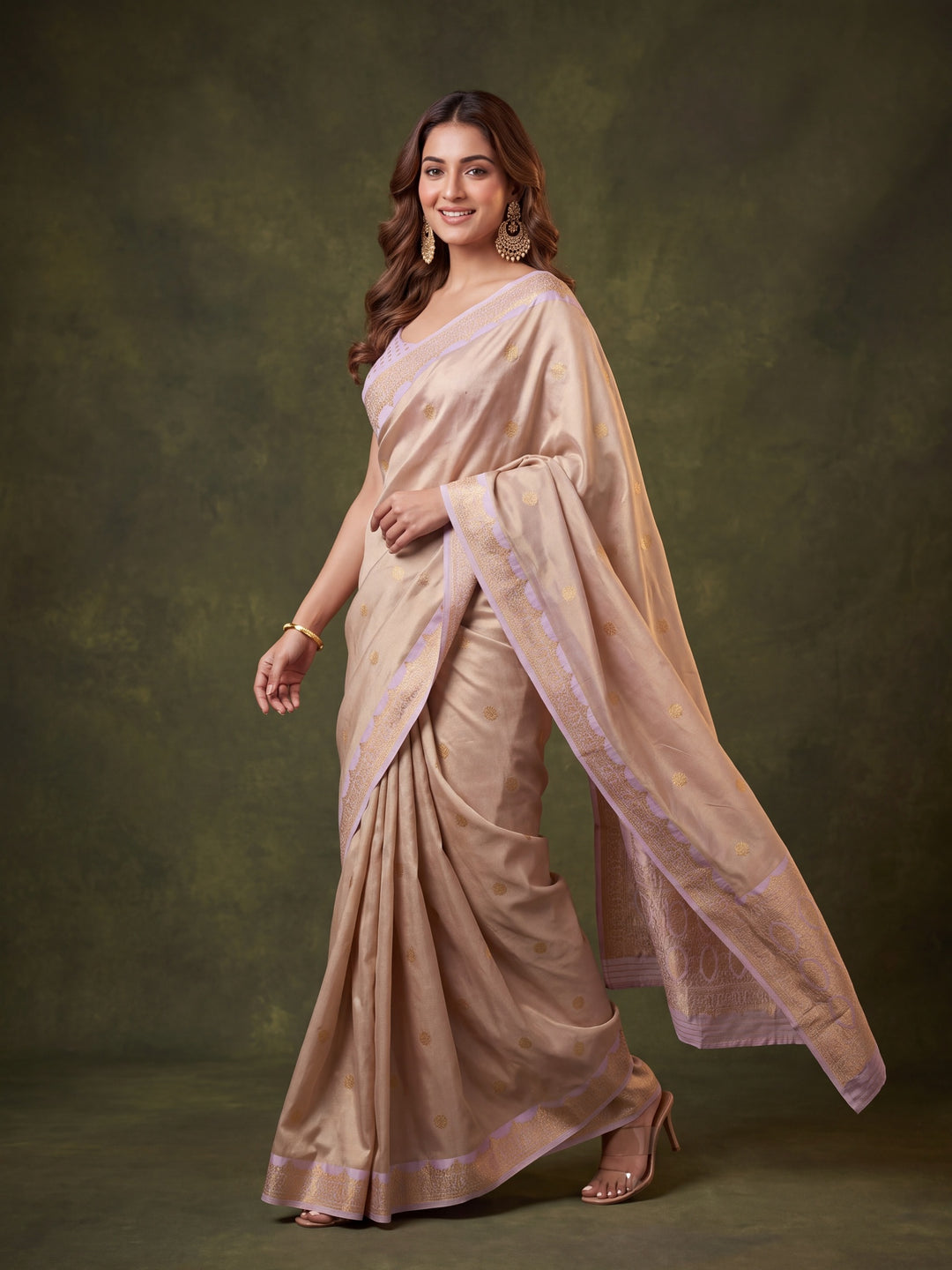 Lavender Silk Buti Saree With Matching Blouse Piece