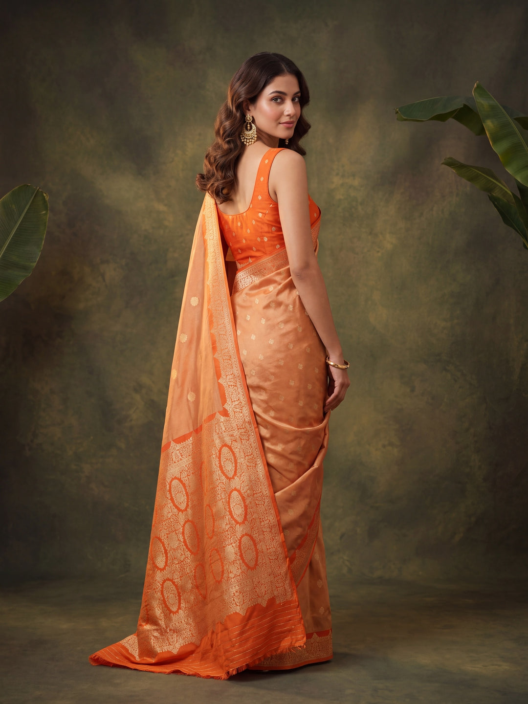 Orange Silk Buti Saree With Matching Blouse Piece