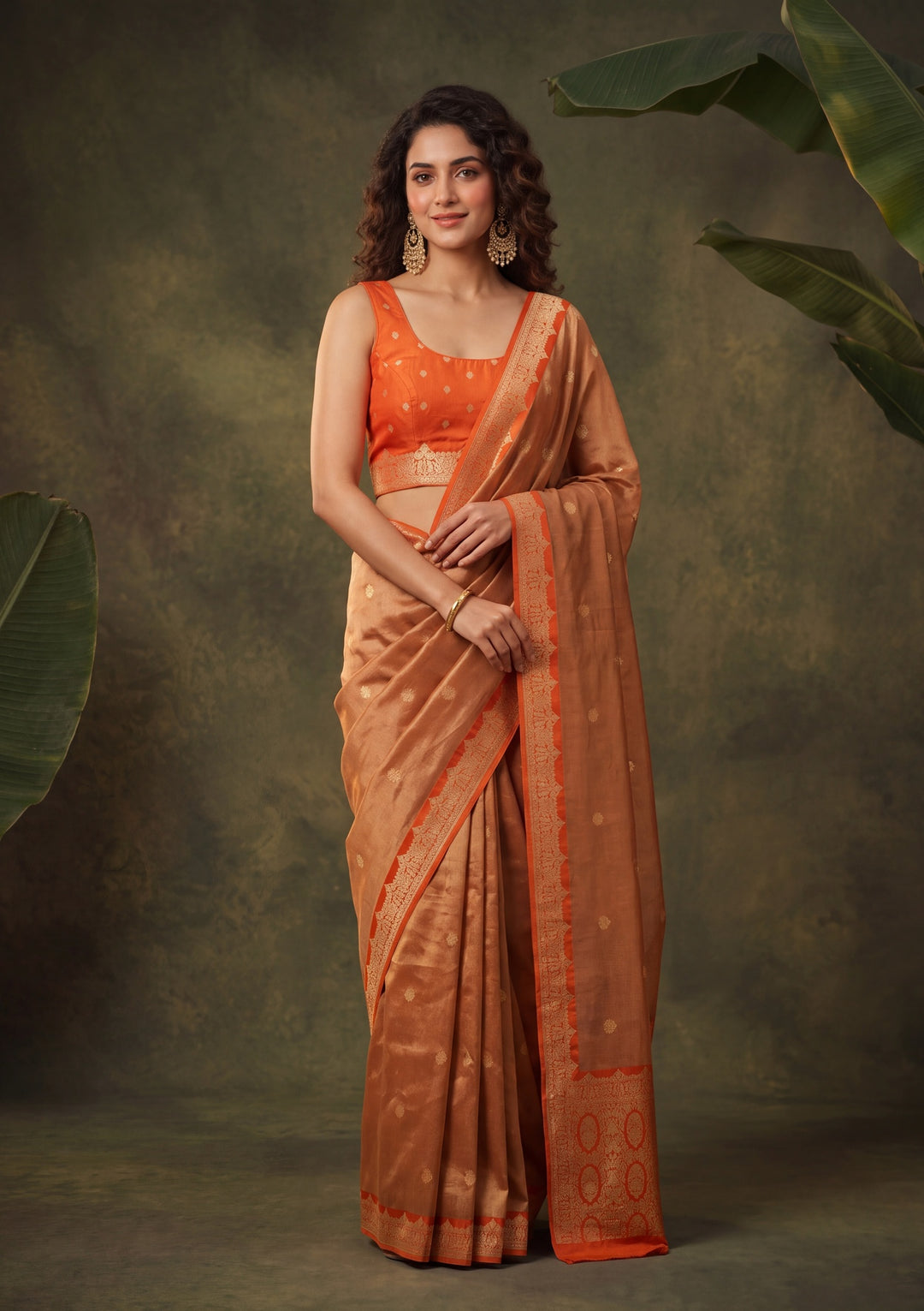 Orange Silk Buti Saree With Matching Blouse Piece
