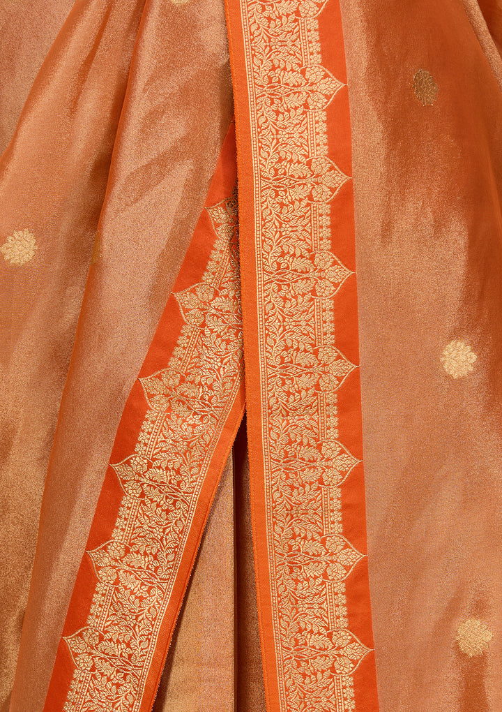 Orange Silk Buti Saree With Matching Blouse Piece