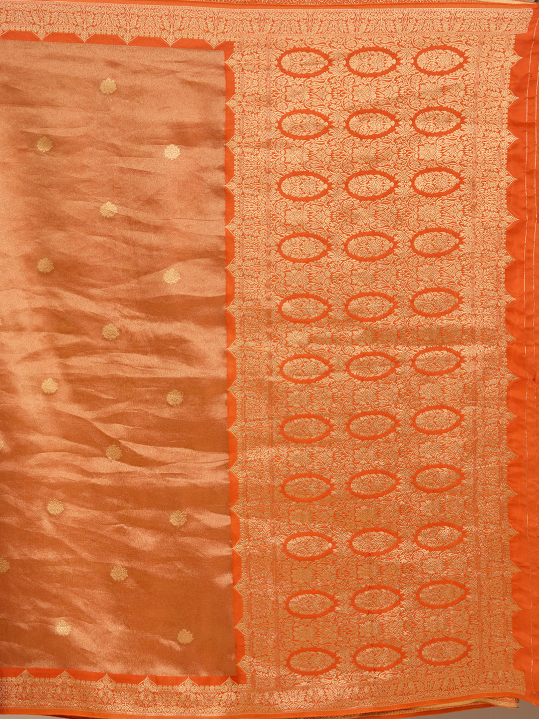 Orange Silk Buti Saree With Matching Blouse Piece