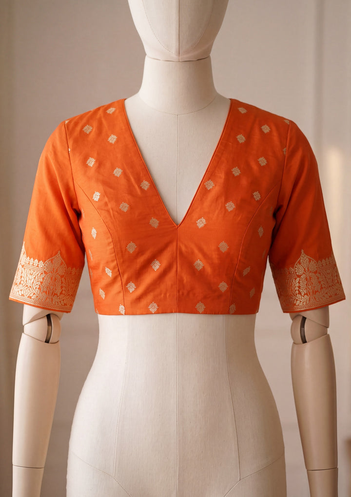 Orange Silk Buti Saree With Matching Blouse Piece