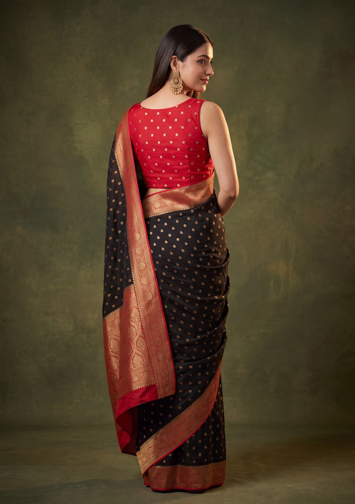 Black Art Silk Buti Banarasi Saree With Matching Blouse Piece