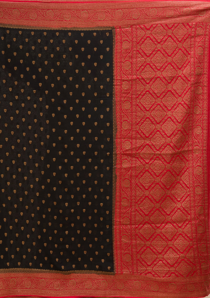 Black Art Silk Buti Banarasi Saree With Matching Blouse Piece