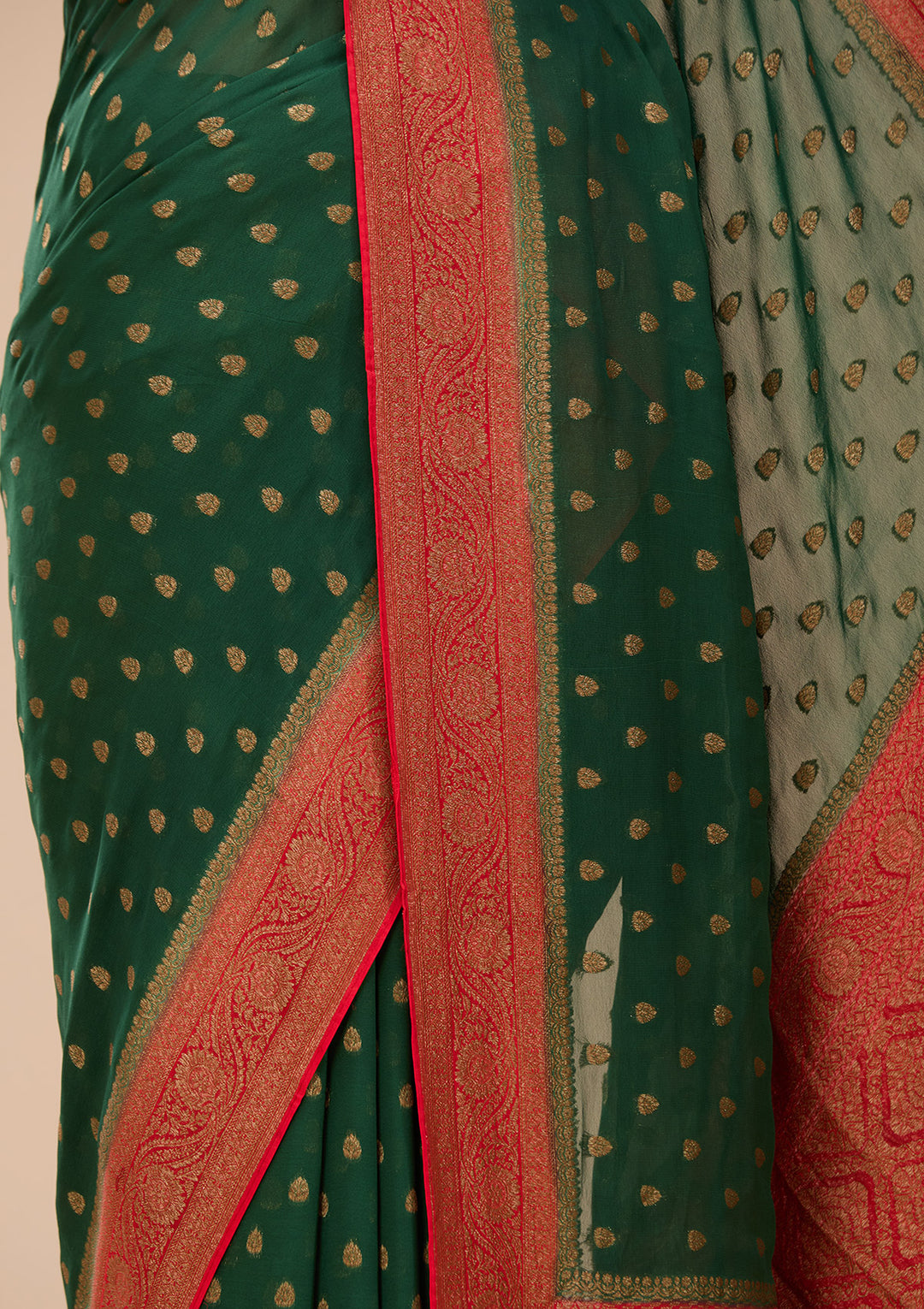 Bottle Green Art Silk Buti Saree With Matching Blouse Piece