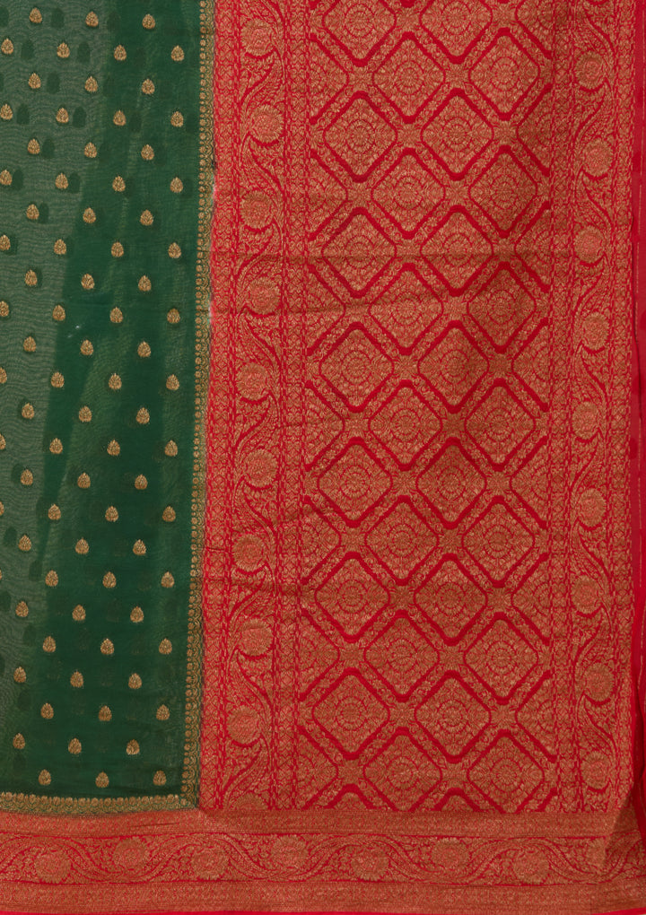 Bottle Green Art Silk Buti Saree With Matching Blouse Piece