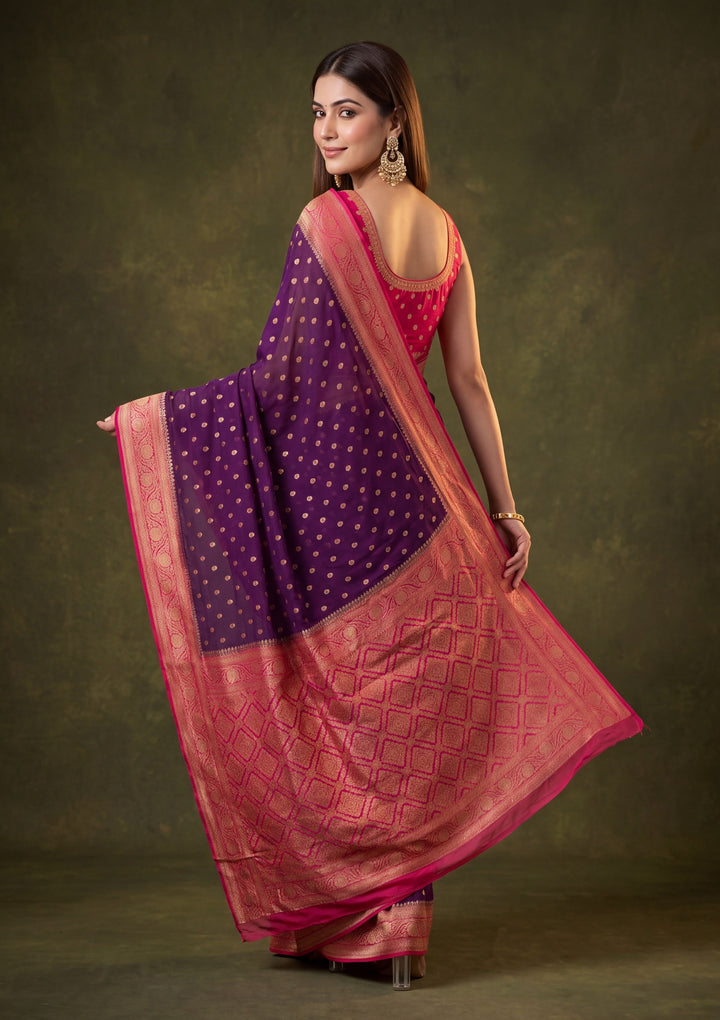 Purple Art Silk Buti Saree With Matching Blouse Piece