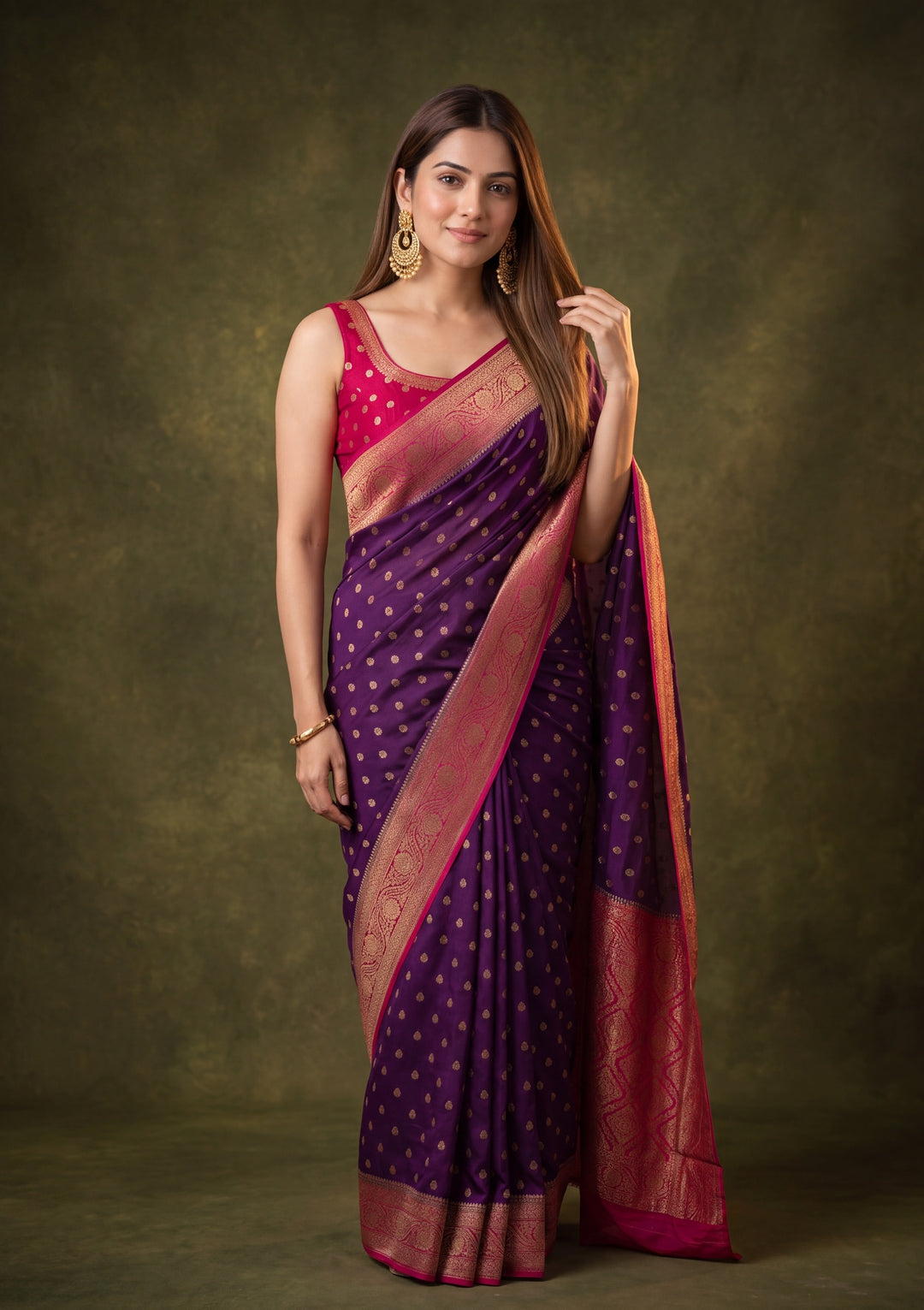 Purple Art Silk Buti Saree With Matching Blouse Piece