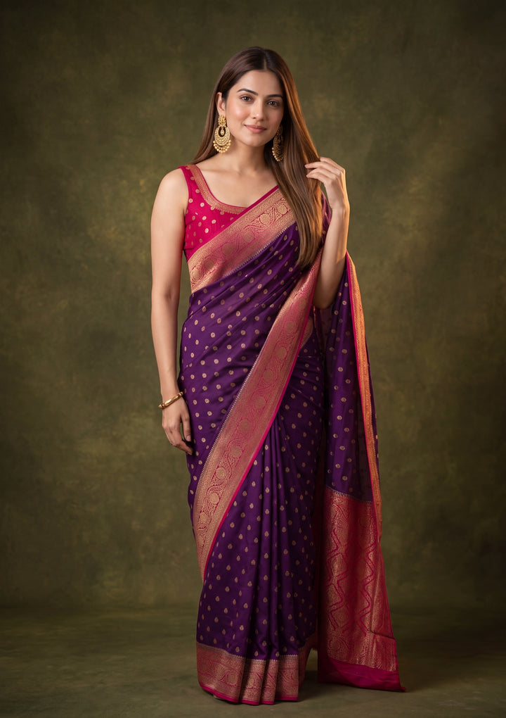 Purple Art Silk Buti Saree With Matching Blouse Piece
