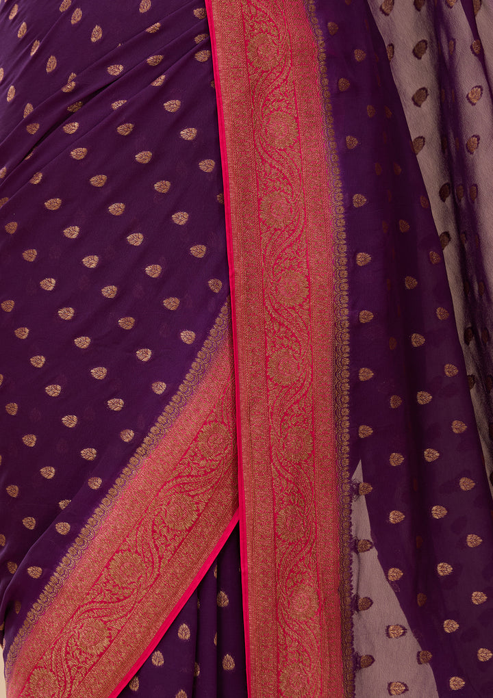 Purple Art Silk Buti Saree With Matching Blouse Piece
