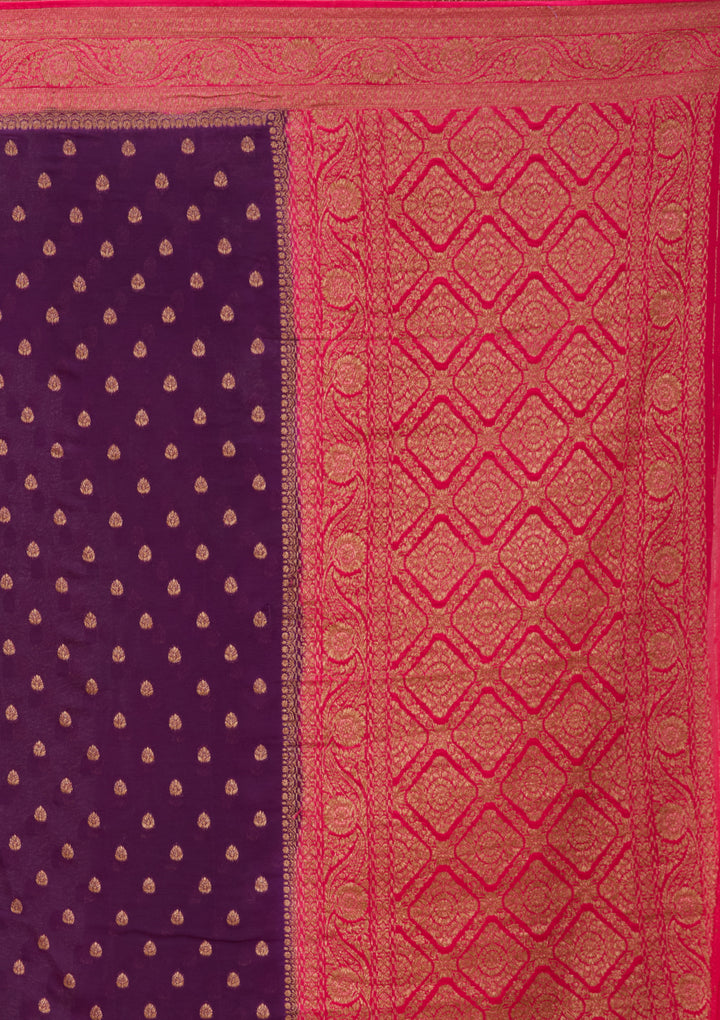 Purple Art Silk Buti Saree With Matching Blouse Piece