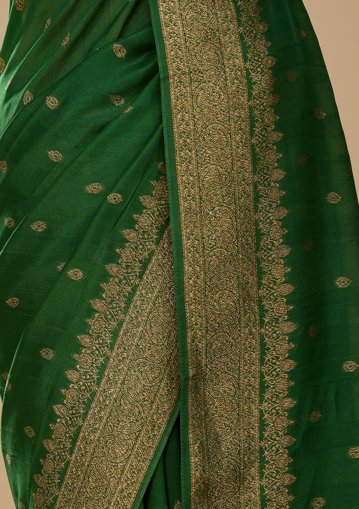 Peacock Blue Silk Buti Saree With Matching Blouse Piece