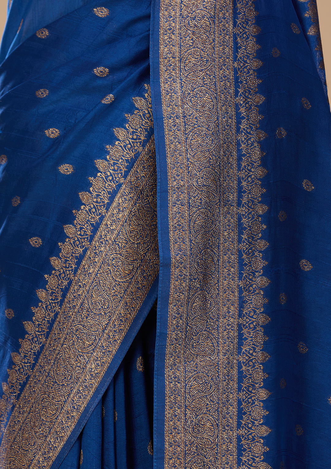 Peacock Blue Silk Buti Saree With Matching Blouse Piece