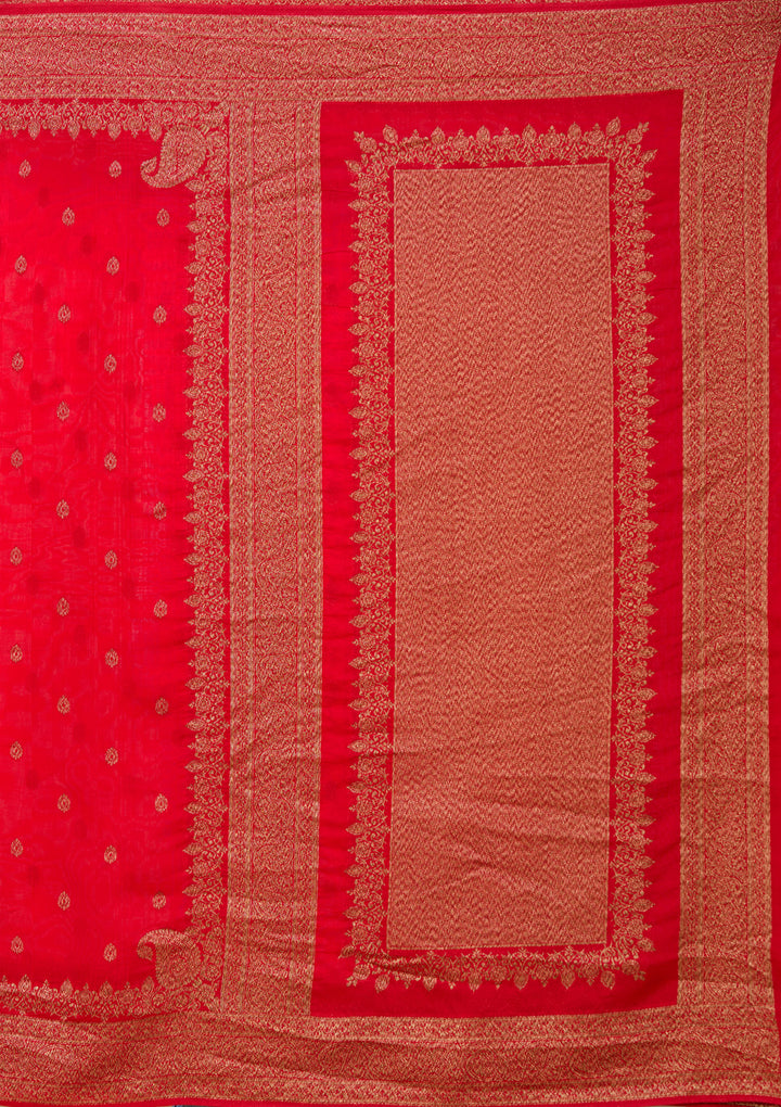 Red Silk Buti Saree With Matching Blouse Piece