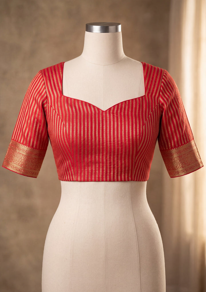 Red Silk Buti Saree With Matching Blouse Piece